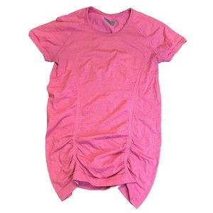 Athleta Shirt Womens Size Small Fast Track Ruche Short Sleeve Pink Top Run Gym